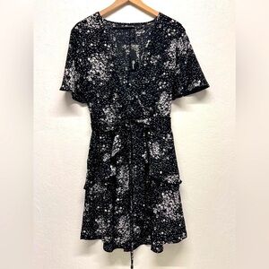 Women’s V-Neck Polyester Dress - Black & White - 1X